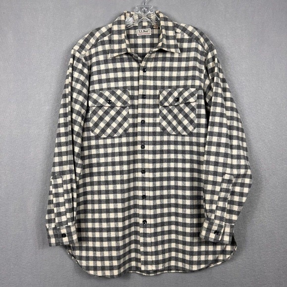 Vintage LL Bean Chamois Cloth Shirt Mens 16.5 Tall Plaid Button Up Long Sleeve - Picture 1 of 14